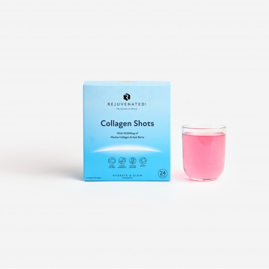 Rejuvenated СOLLAGEN SHOTS 10,000 mg na porcję - Kolagen do picia dla pięknej skóry z jagodami Acai, 24 oddzielne saszetki